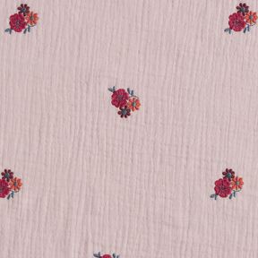 Muślin / Tkanina double crinkle haftowane kwiaty | Poppy Fabrics – jasny brudny róż, 