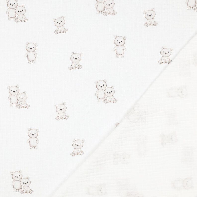 GOTS Muślin / Tkanina double crinkle przyjazne niedźwiadki nadruk cyfrowy | Poppy Fabrics – kość,  image number 4