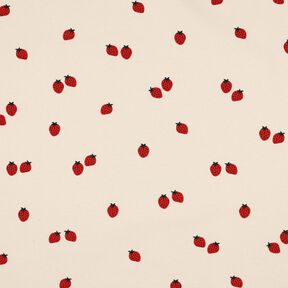 GOTS Dżersej bawełniany truskawki | Poppy Fabrics – jasnobeżowy/czerwień karminowa, 
