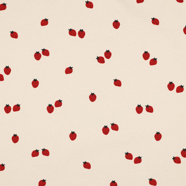 GOTS Dżersej bawełniany truskawki | Poppy Fabrics – jasnobeżowy/czerwień karminowa,  image number 1