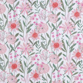 Popelina bawełniana duże kwiaty łąkowe nadruk cyfrowy | Poppy Fabrics – biel, 