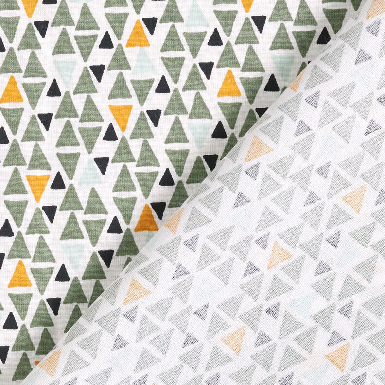 Tkanina bawełniana Kreton trójkąty mini – zieleń trzcinowa/biel,  image number 4