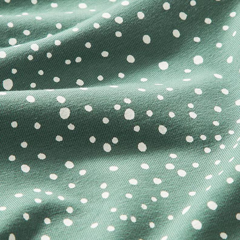 Dżersej bawełniany w nieregularne kropki – zieleń trzcinowa,  image number 2