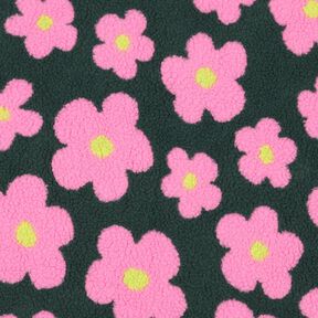 Puszysty plusz kwiaty | Poppy Fabrics – ciemna zieleń/pink, 