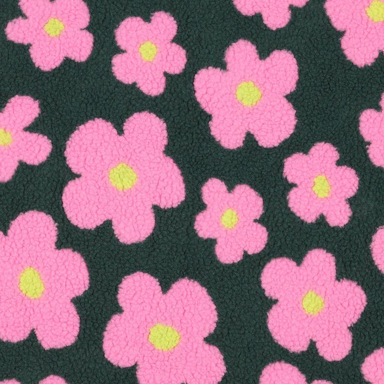 Puszysty plusz kwiaty | Poppy Fabrics – ciemna zieleń/pink, image number 1