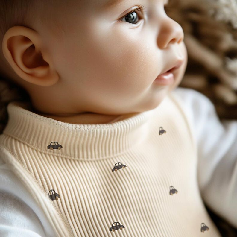 GOTS Dżersej prążkowany małe samochody | Poppy Fabrics – krem/czarny brąz, image number 7