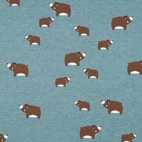 Dżersej bawełniany misie | Poppy Fabrics – szary błękit/kasztanowy brąz, 