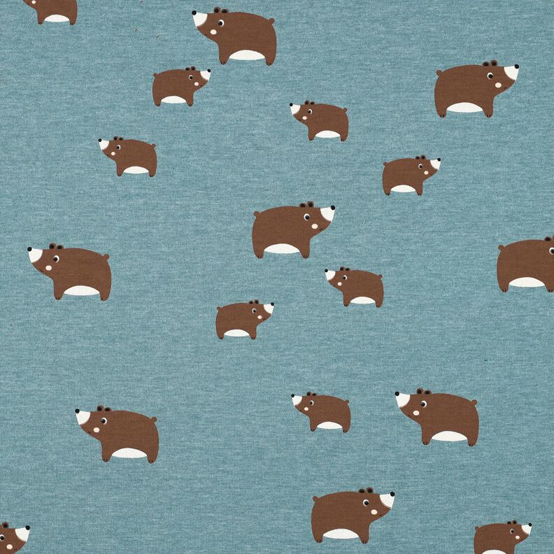 Dżersej bawełniany misie | Poppy Fabrics – szary błękit/kasztanowy brąz,  image number 1