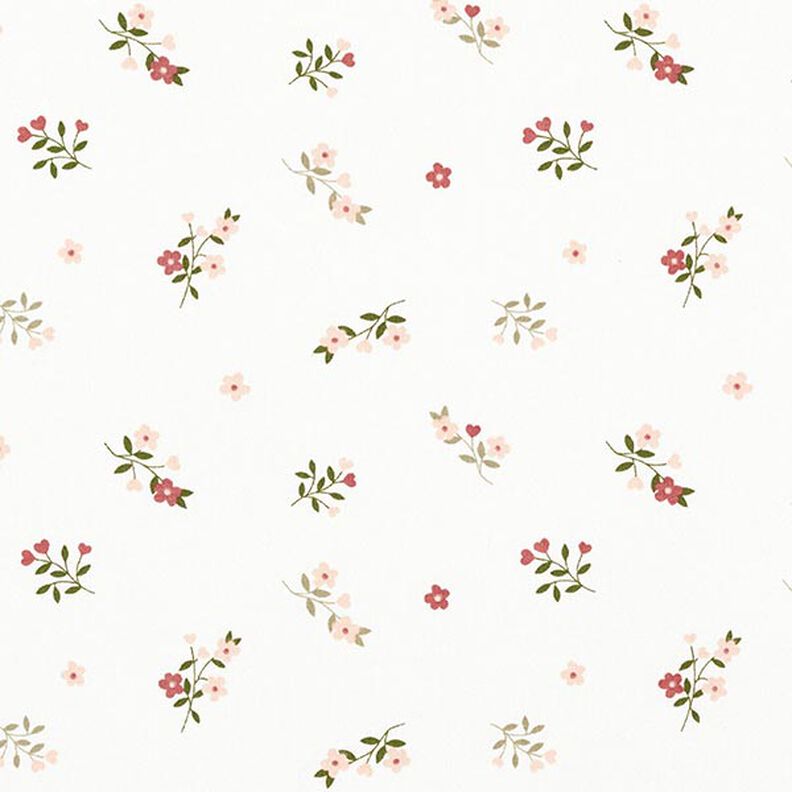 Dżersej bawełniany kwiaty i serca – mleczna biel,  image number 1