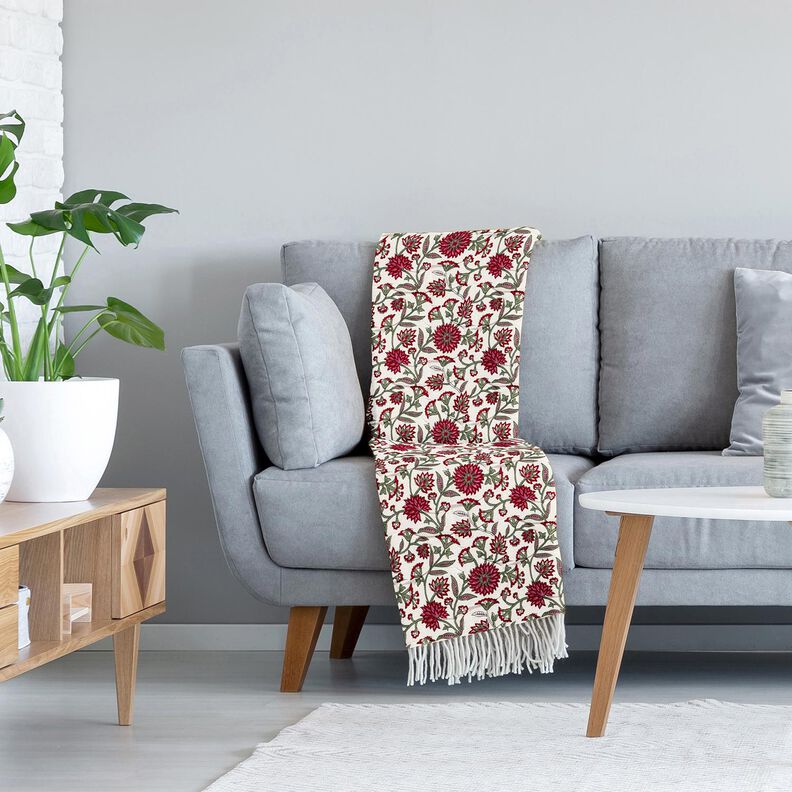 Tkanina pikowana Muślin gałązki z kwiatami – biel/zieleń trzcinowa,  image number 5