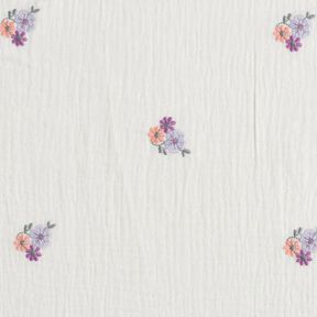 Muślin / Tkanina double crinkle haftowane kwiaty | Poppy Fabrics – biel, 