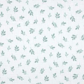 Muślin / Tkanina double crinkle gałązki | Poppy Fabrics – biel/zieleń trzcinowa, 