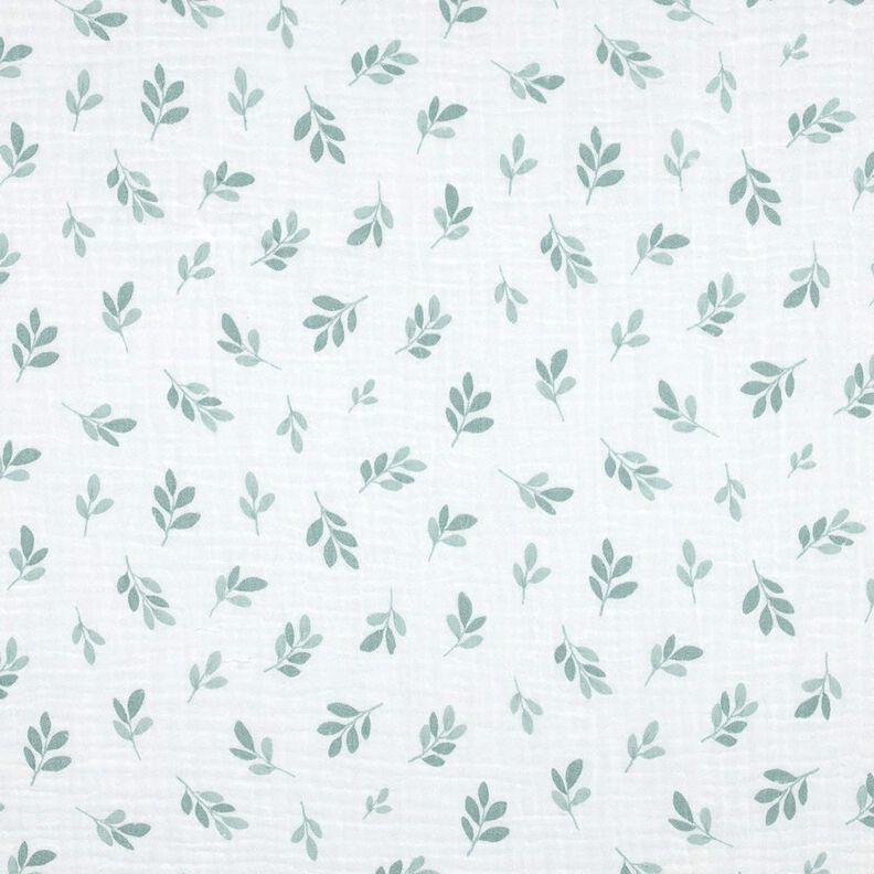 Muślin / Tkanina double crinkle gałązki | Poppy Fabrics – biel/zieleń trzcinowa,  image number 1