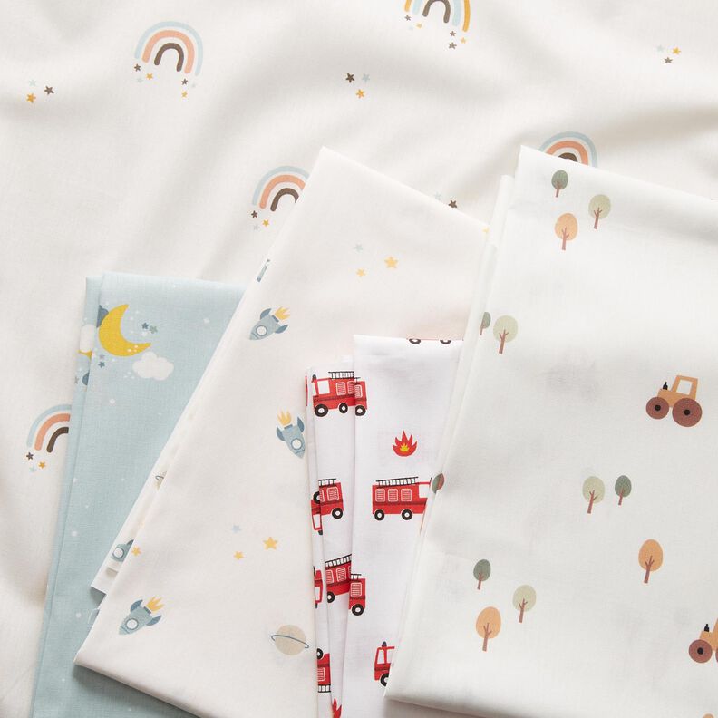 Popelina bawełniana tęczowy gwiezdny deszcz – kość słoniowa,  image number 5