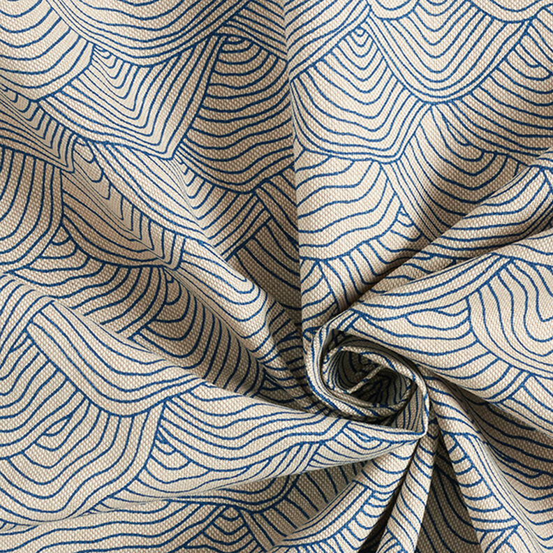 Tkanina dekoracyjna half panama, wzór w fale – błękit królewski/naturalny,  image number 3