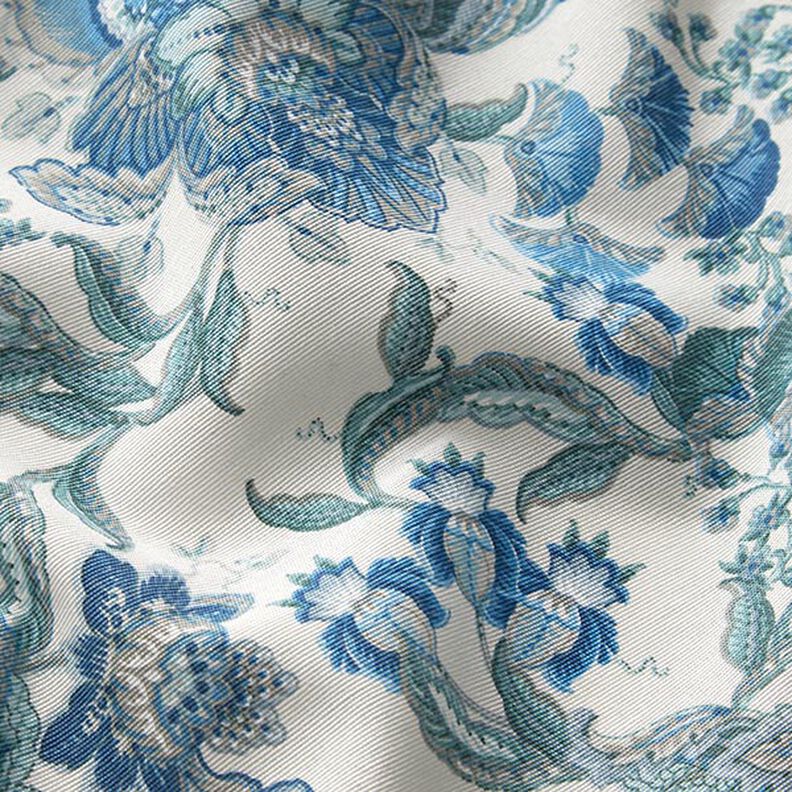 Tkanina dekoracyjna płótno orientalne ornamenty kwiatowe 280 cm – biel/błękit,  image number 2