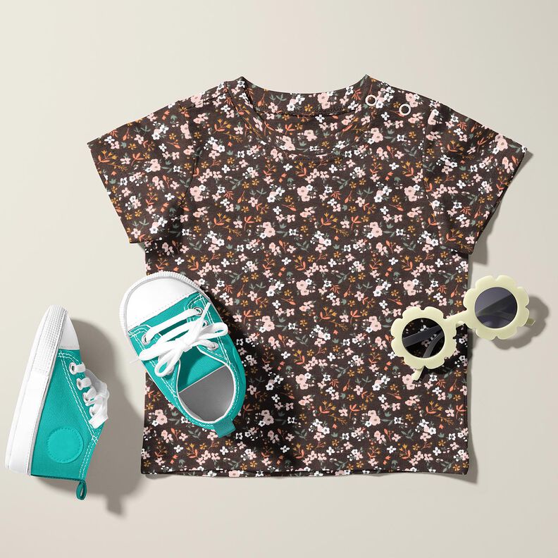 Dżersej bawełniany Mille-fleurs – czarny brąz,  image number 5