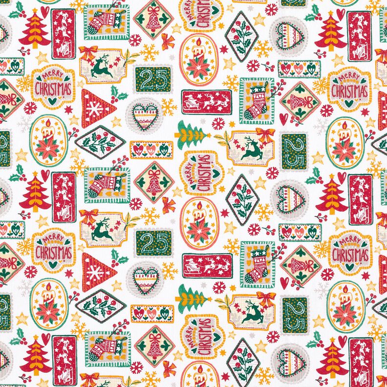 Tkanina bawełniana Popelina świąteczne obrazki – biel/czerwień karminowa,  image number 1