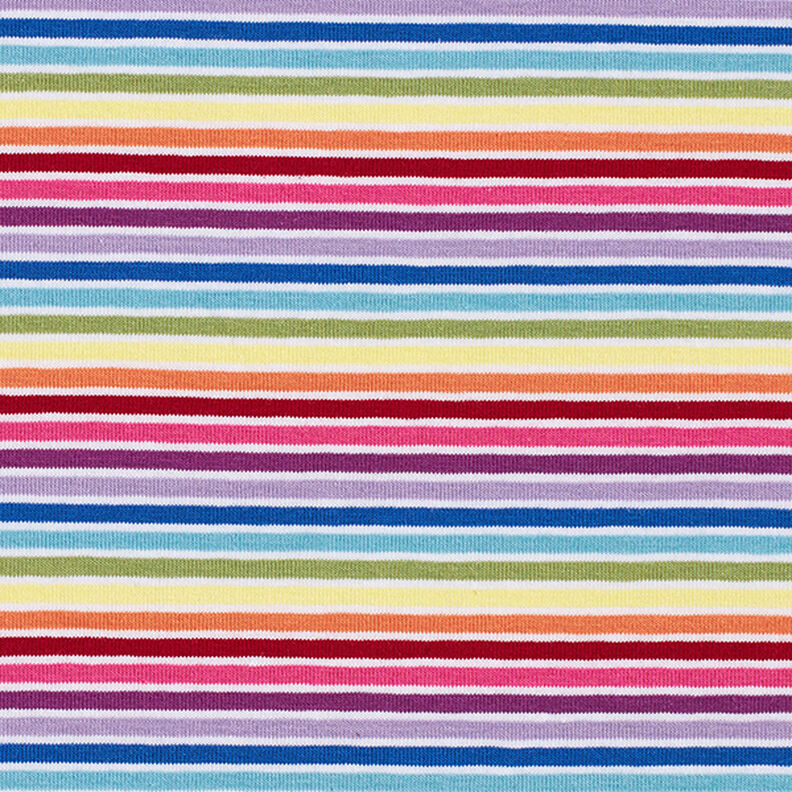 Dżersej bawełniany Tęczowe prążki – biel/mix kolorów,  image number 1
