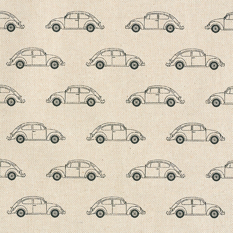 Tkanina dekoracyjna half panama, Volkswagen Garbus mini – naturalny/czerń,  image number 1