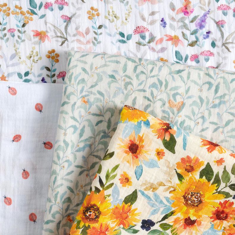 Muślin / Tkanina double crinkle Biedronka nadruk cyfrowy | Poppy Fabrics – biel,  image number 5