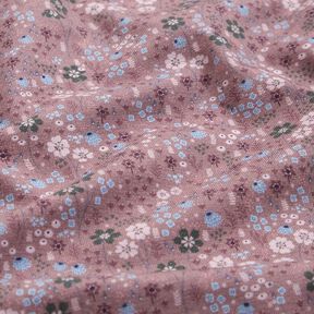 Dżersej bawełniany leśna łąka kwiatowa nadruk cyfrowy – ciemny brudny róż, 