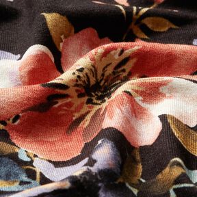Dżersej wiskozowy w malowane kwiaty – czerń, 