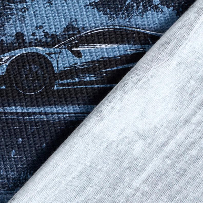 Dżersej bawełniany samochód wyścigowy nadruk cyfrowy – czarnoniebieski,  image number 4