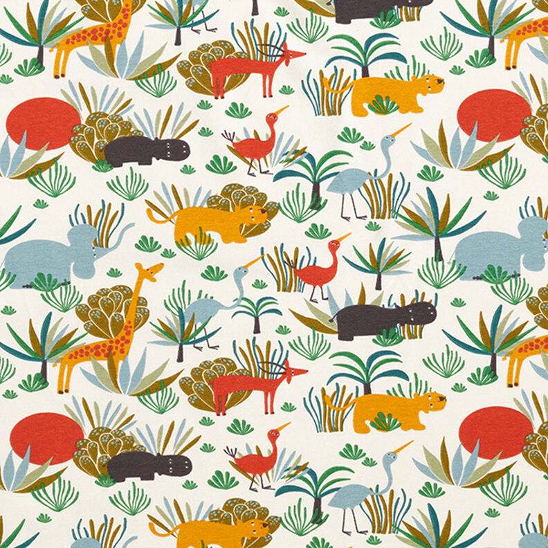 Dżersej bawełniany ciekawskie zwierzęta z dżungli – naturalny,  image number 1