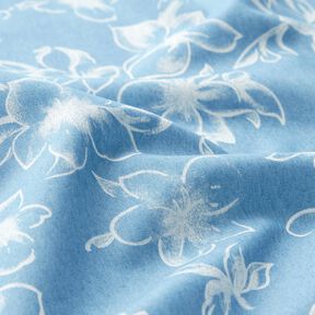 Chambray letnie kwiaty – jasnoniebieski/mleczna biel, 