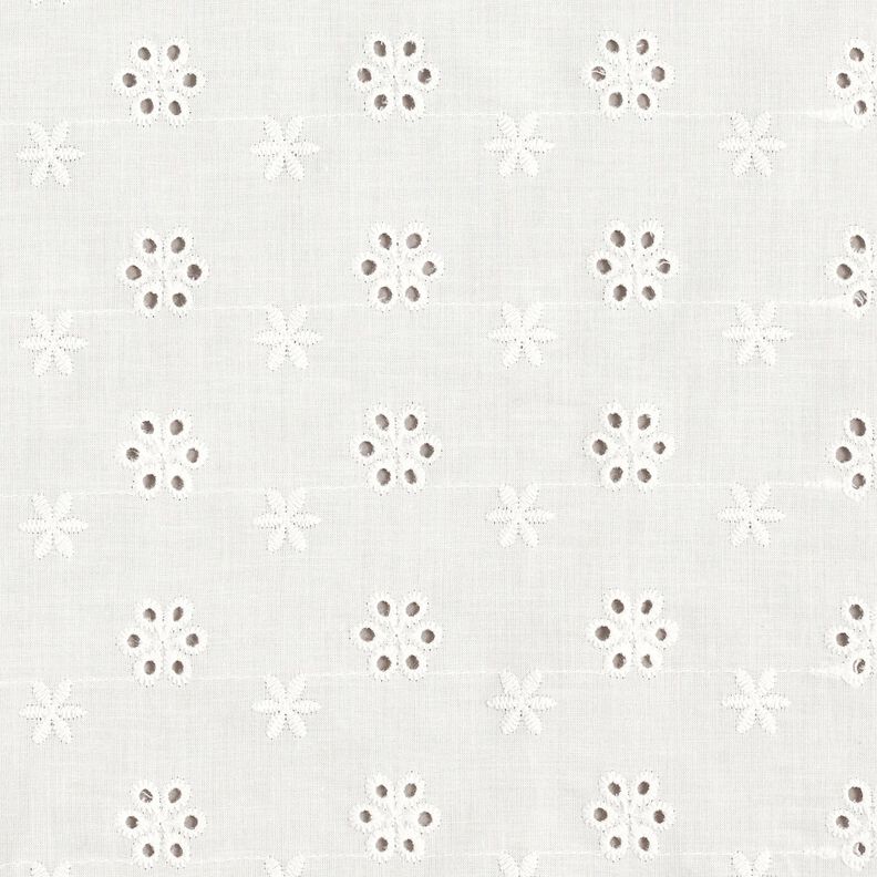 Tkanina bawełniana z haftem dzierganym w małe kwiatki – biel,  image number 1