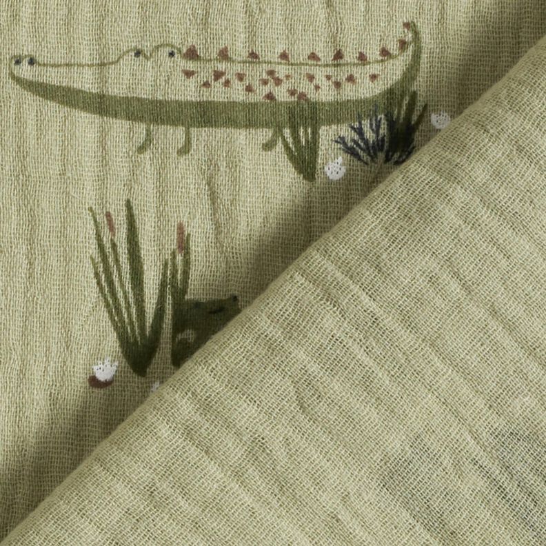 Muślin / Tkanina double crinkle Krokodyle i żaby – zieleń trzcinowa,  image number 4