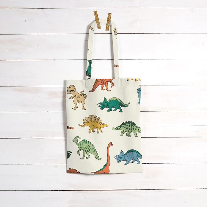 Tkanin dekoracyjna Half panama wyraziste dinozaury – mleczna biel/ciemna zieleń,  image number 6