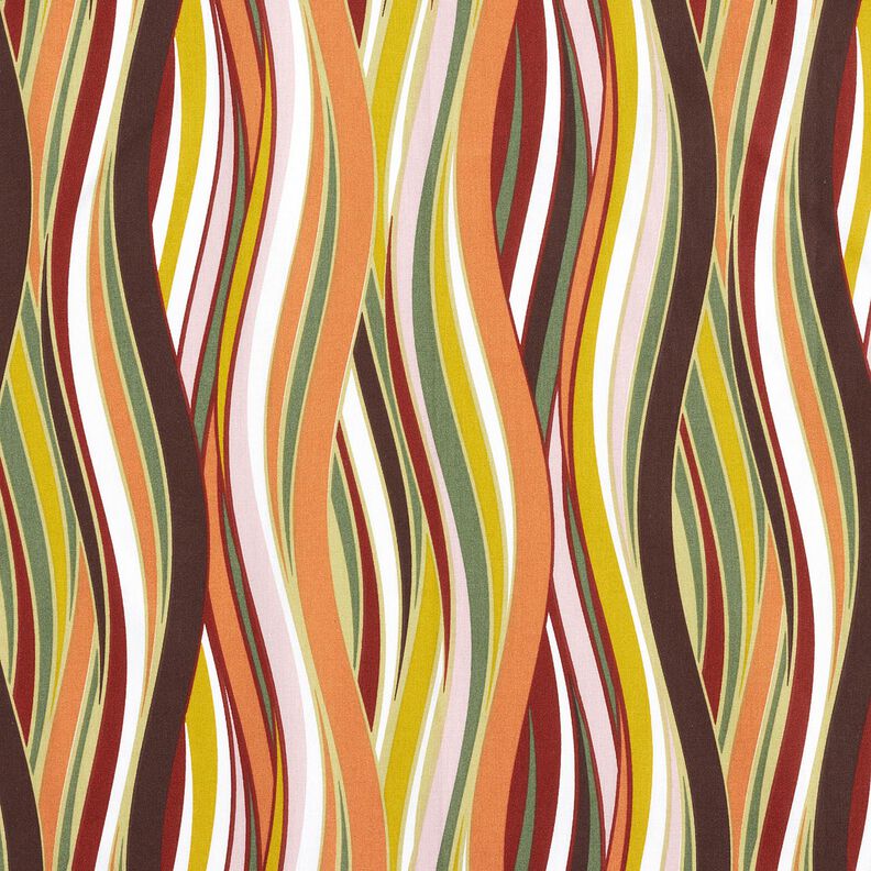 Tkanina bawełniana Kreton zakrzywione paski &ndash; biel/jasnopomarańczowy,  image number 1