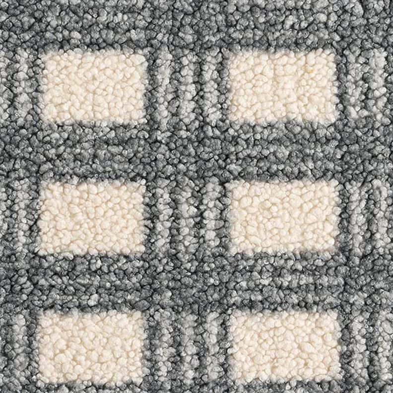 Dzianina bouclé w kratkę – mleczna biel/szary,  image number 1