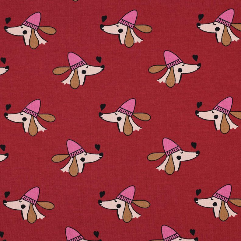 Dzianina dresowa pętelkowa pies w czapce | Poppy Fabrics – ciemnoczerwony/pink, image number 1