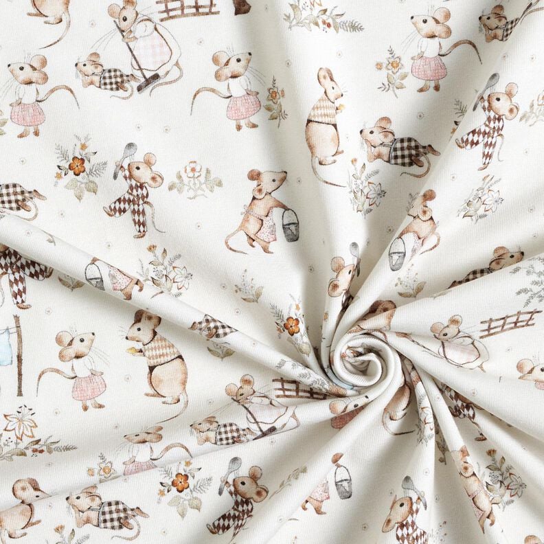 Dżersej bawełniany mysia rodzina nadruk cyfrowy – mleczna biel,  image number 3