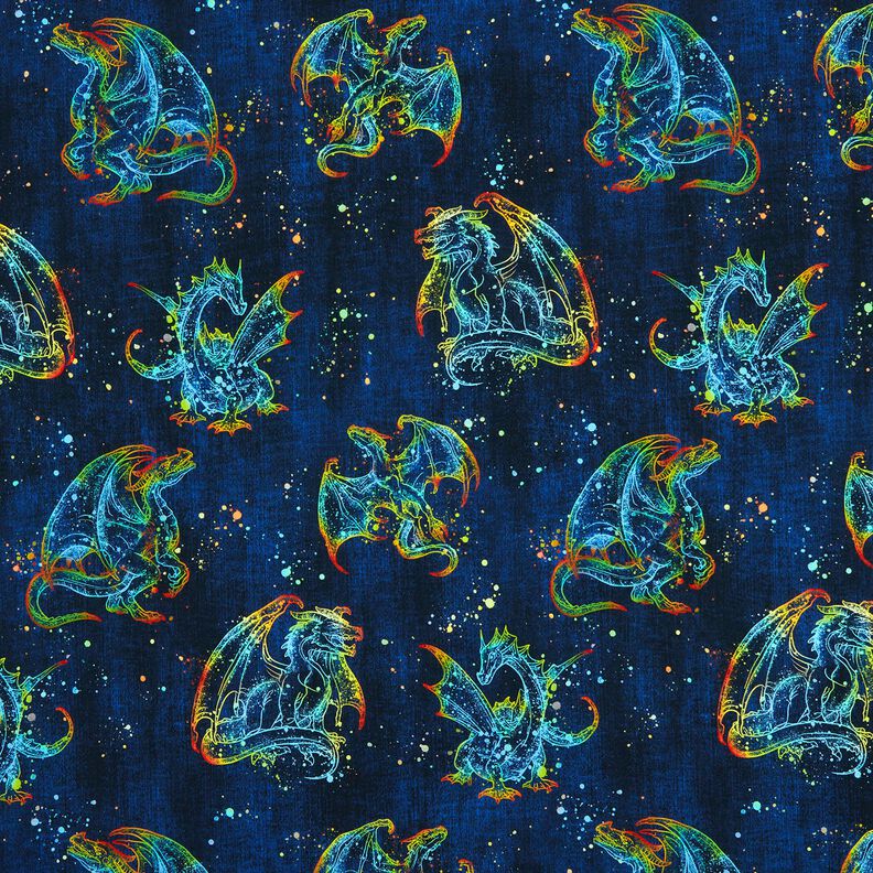 Dżersej bawełniany tęczowy smok o wyglądzie denimu | Glitzerpüppi – czarnoniebieski/indygo,  image number 1