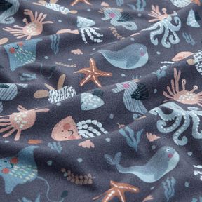 Dżersej bawełniany urocze stworzenia morskie nadruk cyfrowy | Poppy Fabrics – ciemnogranatowy, 