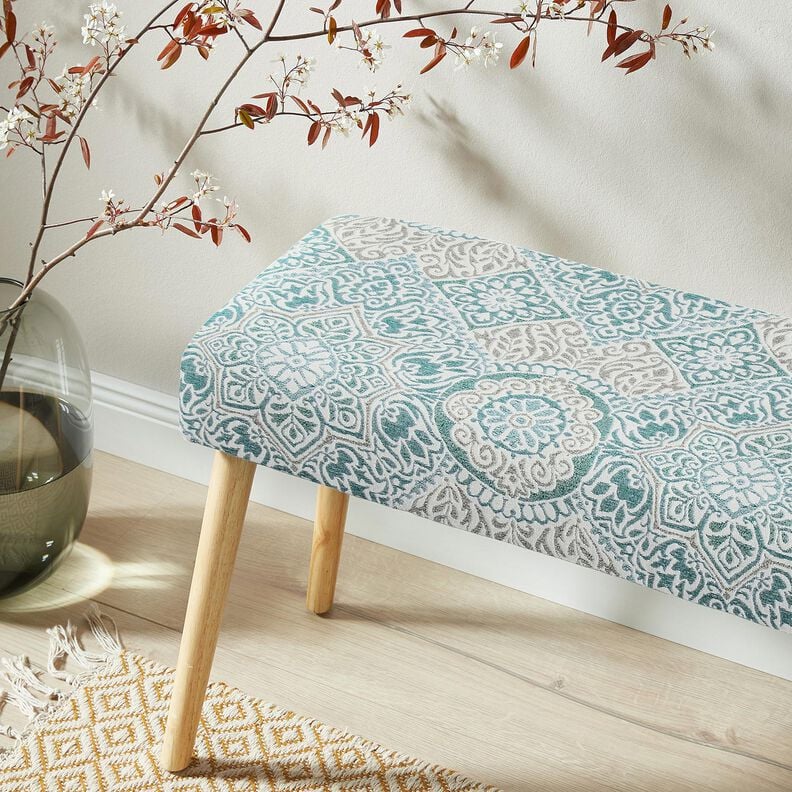 Tkanin dekoracyjna Żakard eleganckie kafelki – jasny petrol/jasnobeżowy,  image number 5