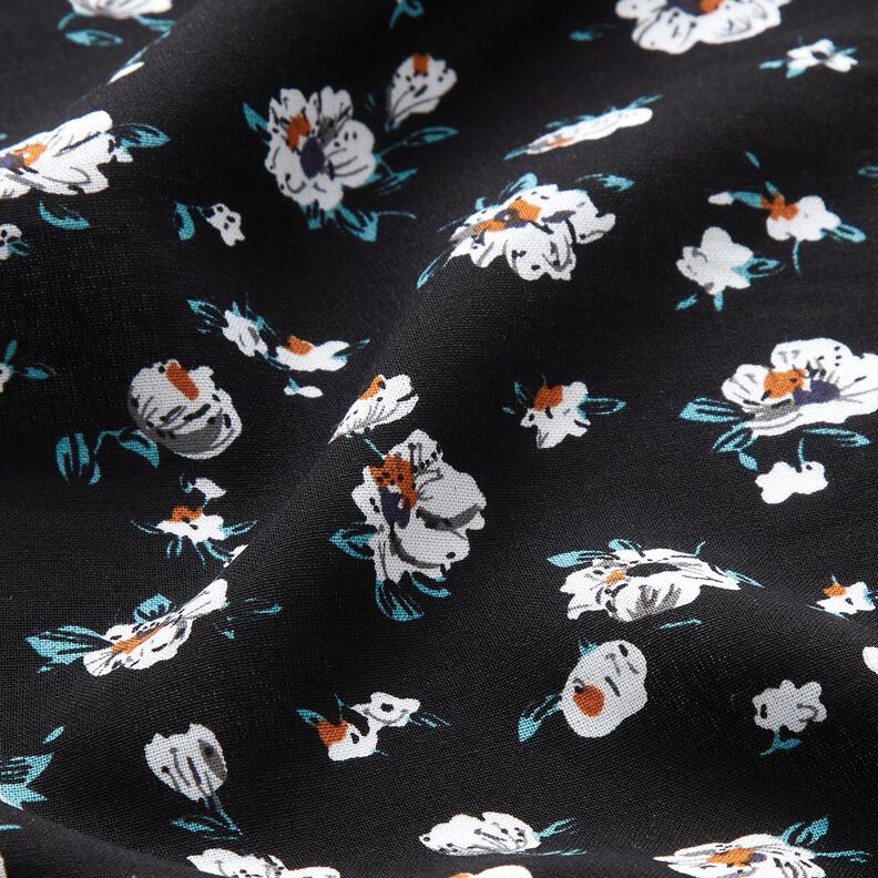 Tkanina wiskozowa w deszcz kwiat&oacute;w &ndash; czerń,  image number 2