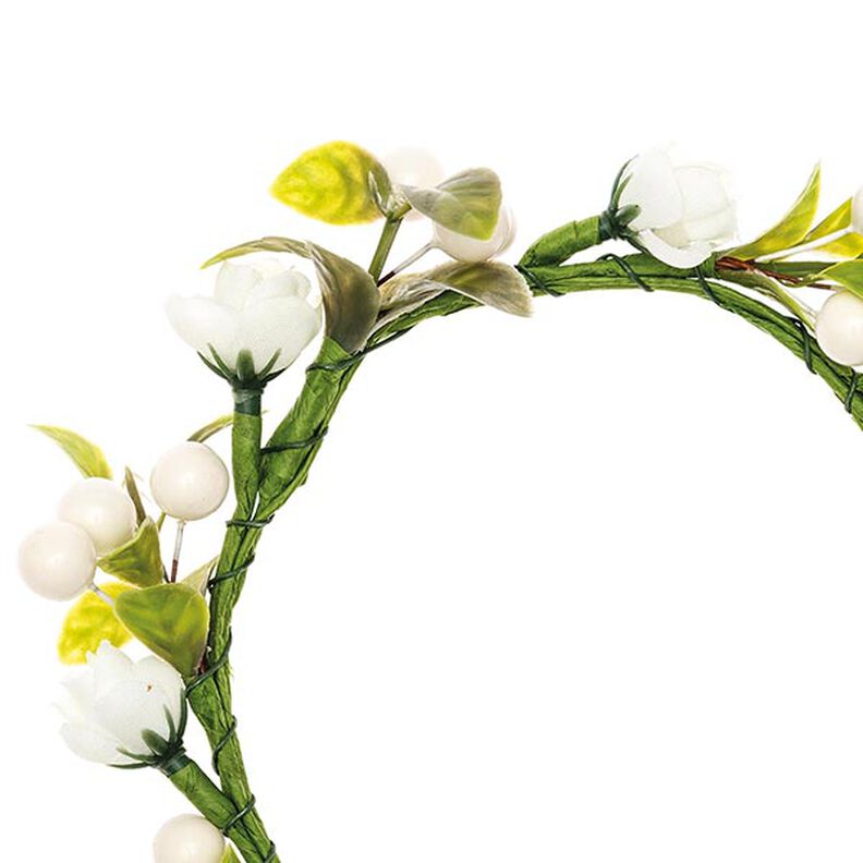 Wianek dekoracyjny z kwiatów i jagód [Ø 9 cm/ 14 cm] – biel/zieleń,  image number 2