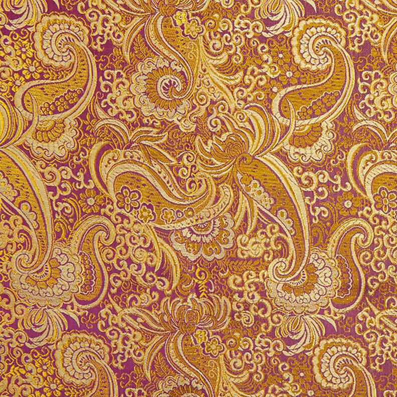 Żakard odzieżowy metaliczny wzór Paisley – lilia/złoto,  image number 1