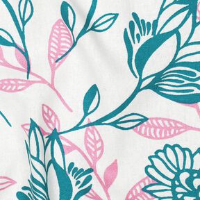 Mieszanka wiskozy i lnu kwiaty | Poppy Fabrics – kość słoniowa/turkus, 