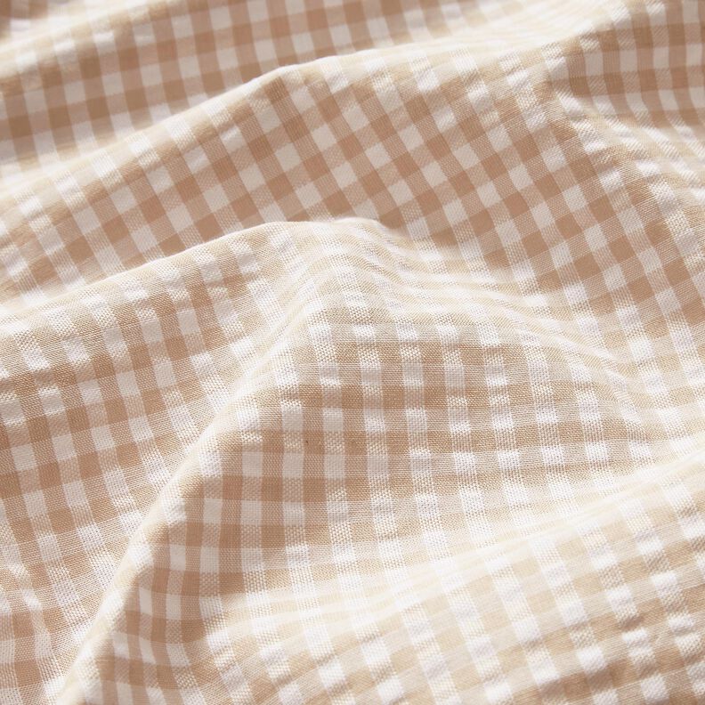 <h2>Seersucker w drobną kratkę, beżowy &ndash; anemonowy/biały &ndash; z charakterystyczną strukturą seersucker,  image number 2