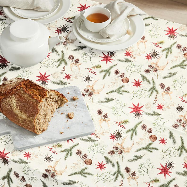 Tkanin dekoracyjna Żakard Lureks gałązki jodły – naturalny/złoto,  image number 8