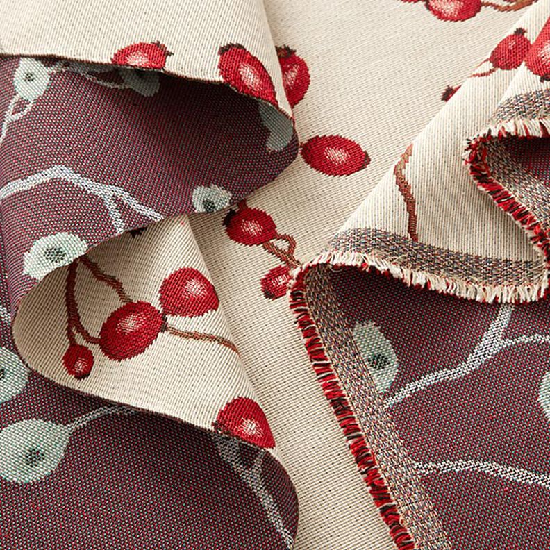 Tkanin dekoracyjna Gobelin dzikie róże – jasnobeżowy/czerwień,  image number 3