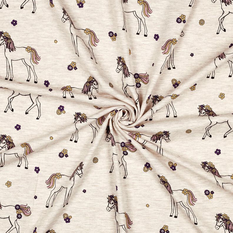 Dżersej bawełniany koń z brokatowych kwiatów | Poppy Fabrics – naturalny/złoto,  image number 3