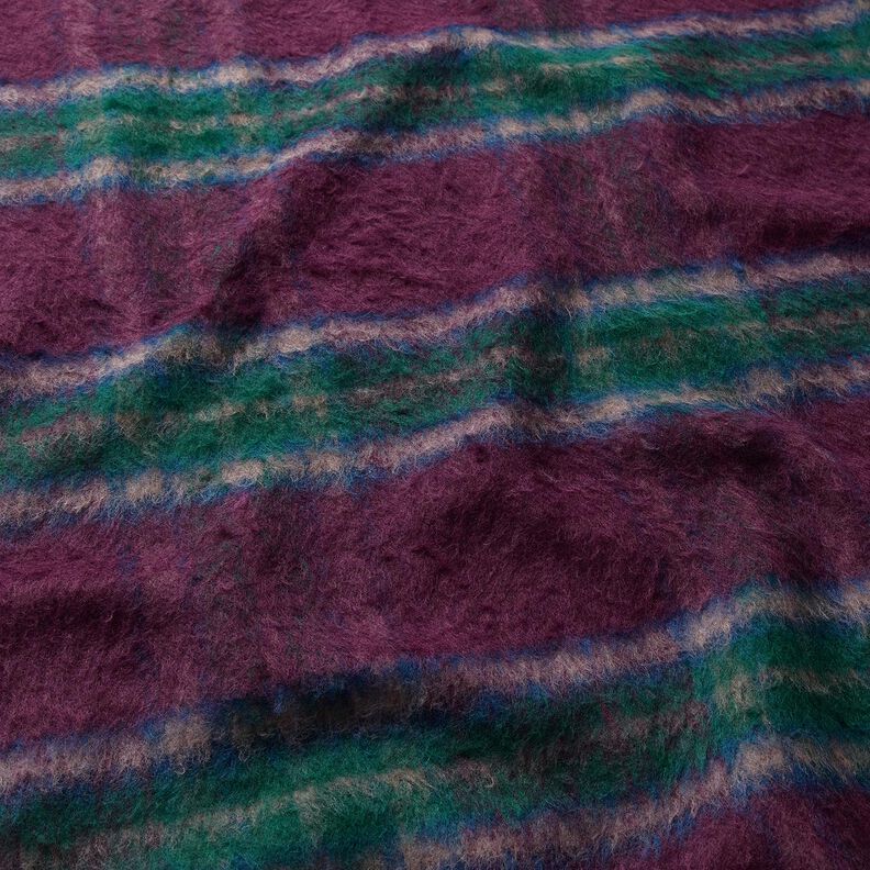 Tkanina płaszczowa Mieszanka wełniana czesana kratka – merlot/świerk srebrny, image number 2