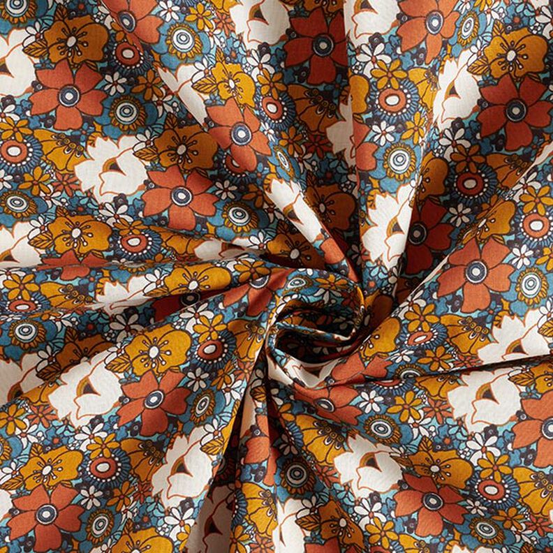 Tkanina bawełniana Kreton kwiaty retro – karmelka,  image number 3